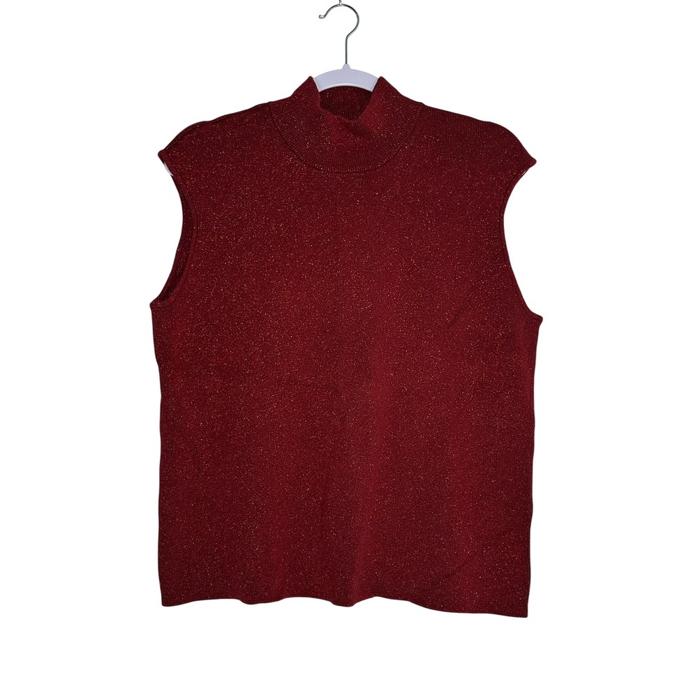 Coldwater Creek Womens XL Burgundy Silk Blend Metallic Mock Neck Sleeveless Top